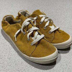 Stylish Mustard corduroy sneakers with White Laces